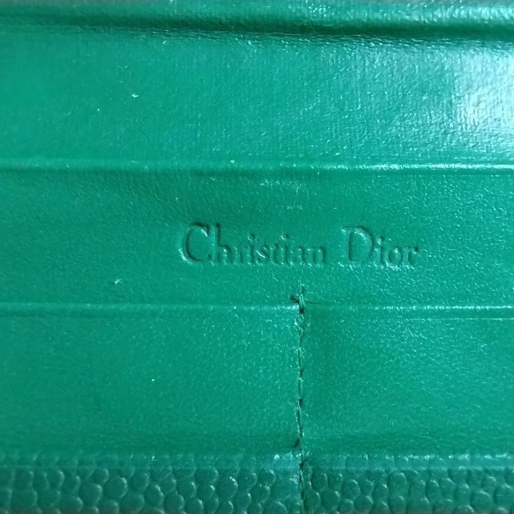Vintage Christian Dior Green Pebbled Leather Long Wallet Authenticated NWOT